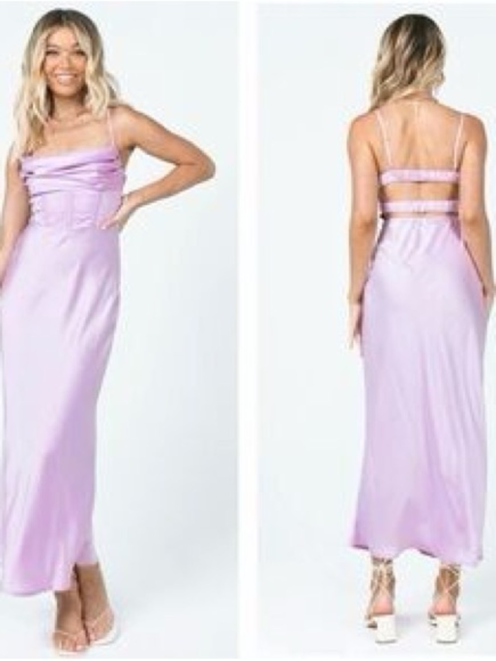 NWT Princess Polly Lillie Midi Dress Lilac Satin Corset Cowl Neck Size 10